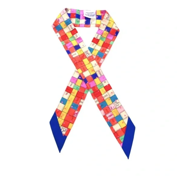 NIB HERMES Silk Bolduc Au Carre Twilly Corail Jaune Multicolor - Picture 5 of 13